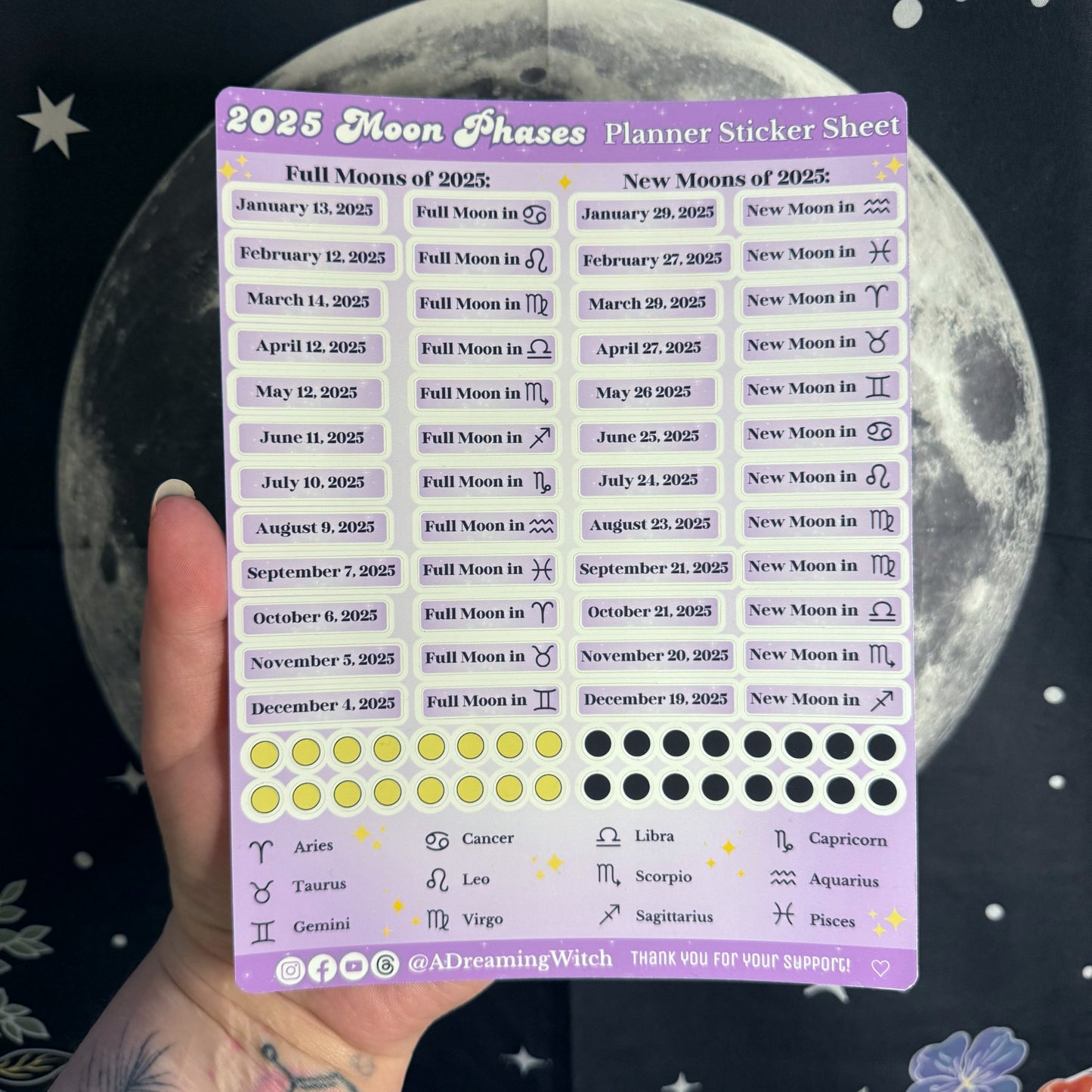 2025 Moon Phase Planner Stickers | Matte Sticker Sheet