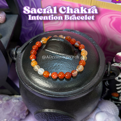 Sacral Chakra Bracelet | Intention + Reiki Infused | Carnelian + Red Agate Crystal