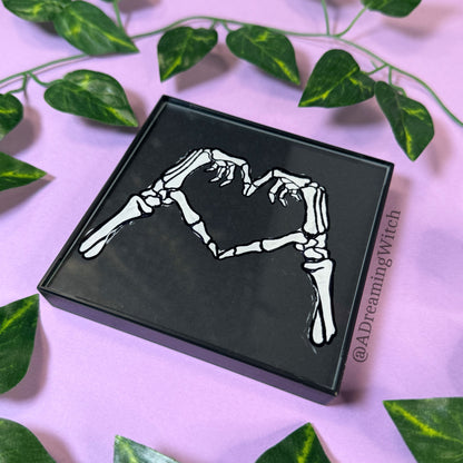 Skeleton Heart Hands | 4 x 4 Painted Frame, Ready to Display