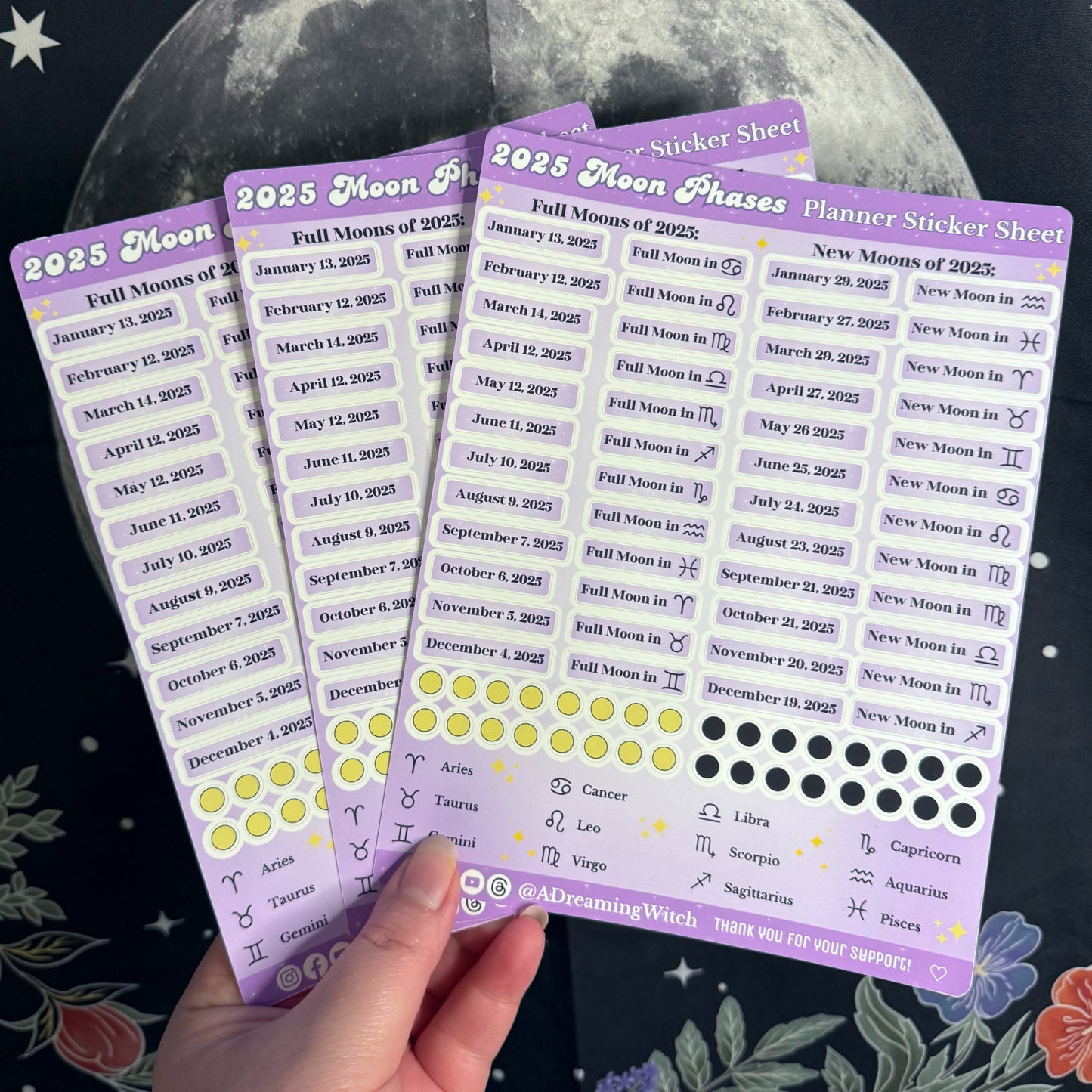 2025 Moon Phase Planner Stickers | Matte Sticker Sheet