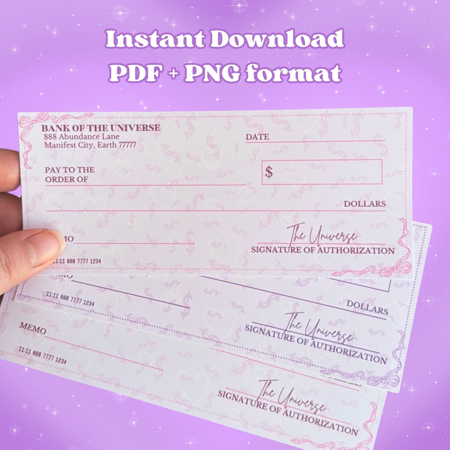 Manifestation Checks ♡ Printable Download | Pink + Purple PDF + PNG