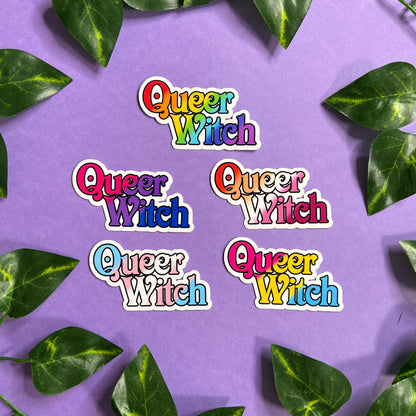 Queer Witch | Glossy Waterproof Sticker | Pride, bi, lesbian, pan, trans