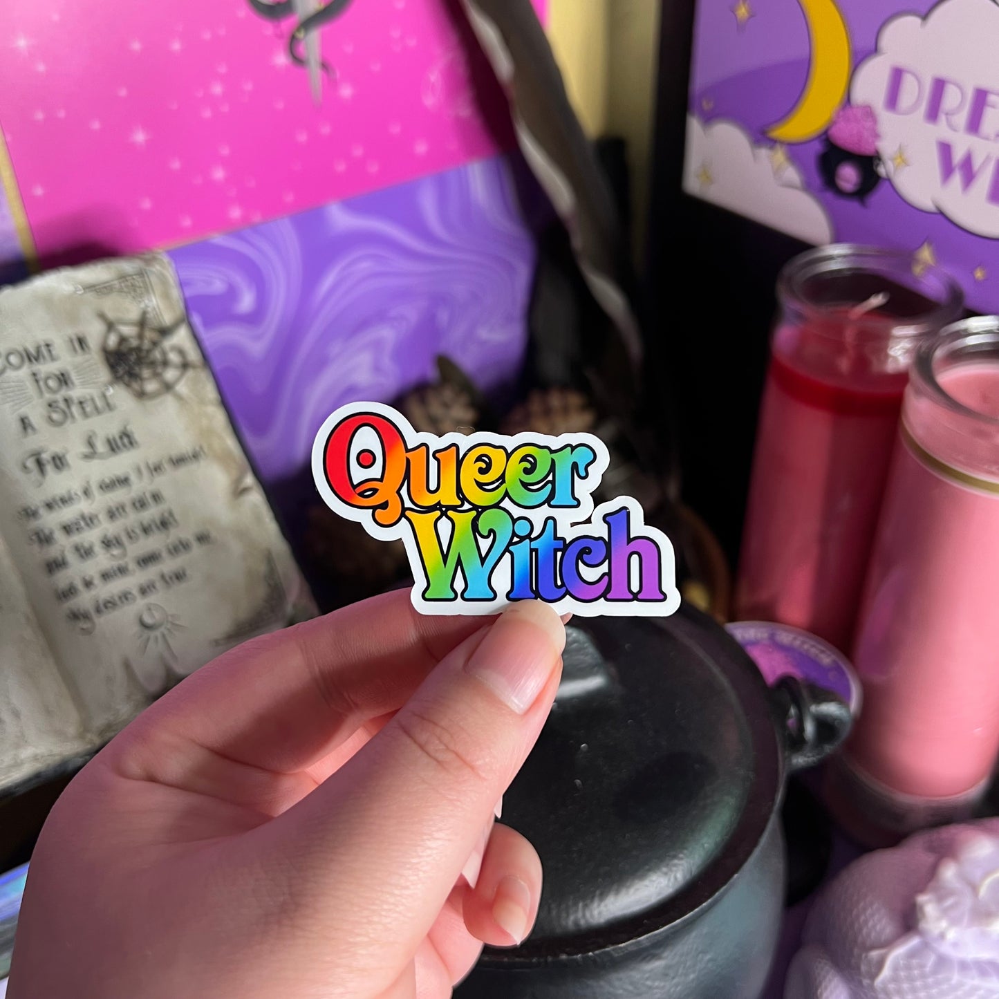 Queer Witch | Glossy Waterproof Sticker | Pride, bi, lesbian, pan, trans