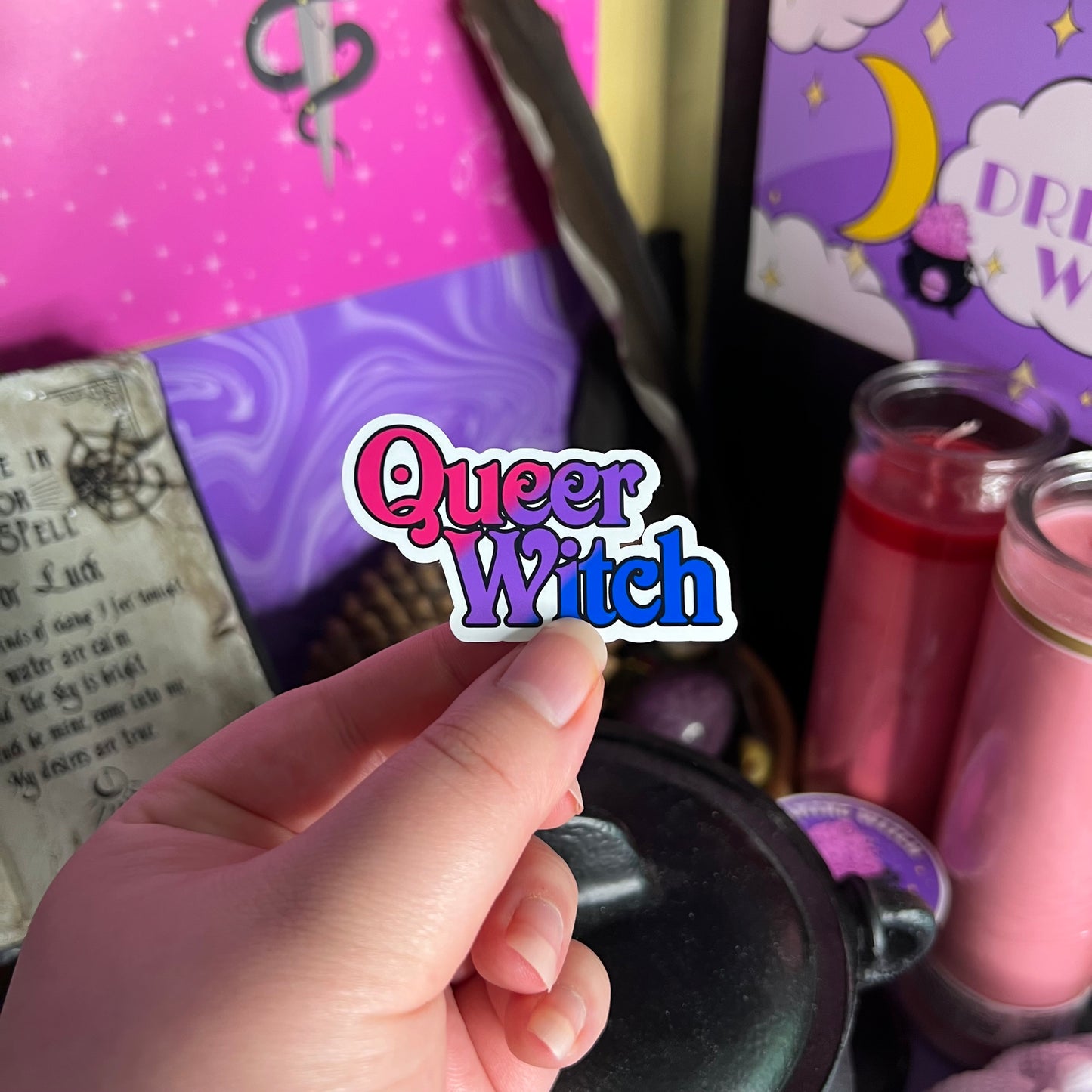 Queer Witch | Glossy Waterproof Sticker | Pride, bi, lesbian, pan, trans