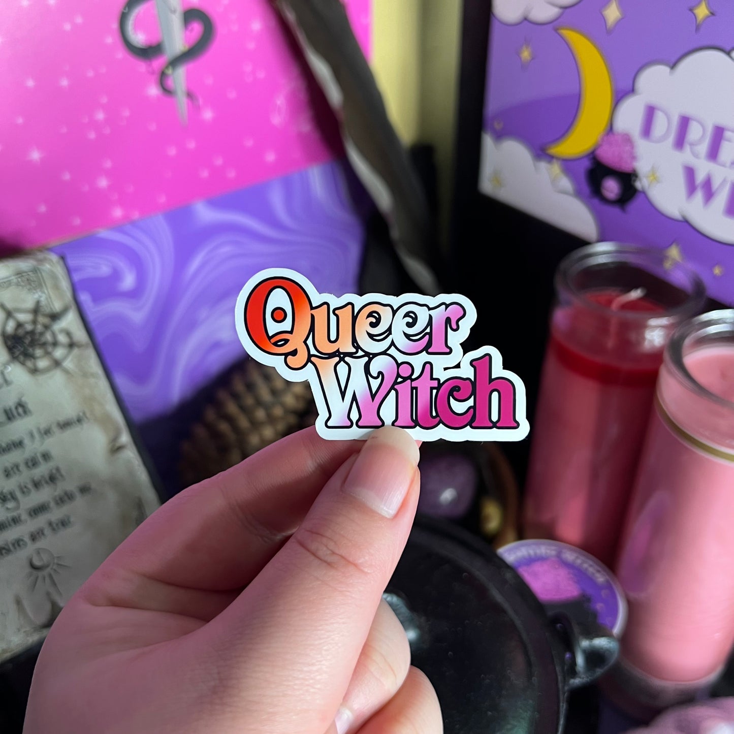 Queer Witch | Glossy Waterproof Sticker | Pride, bi, lesbian, pan, trans