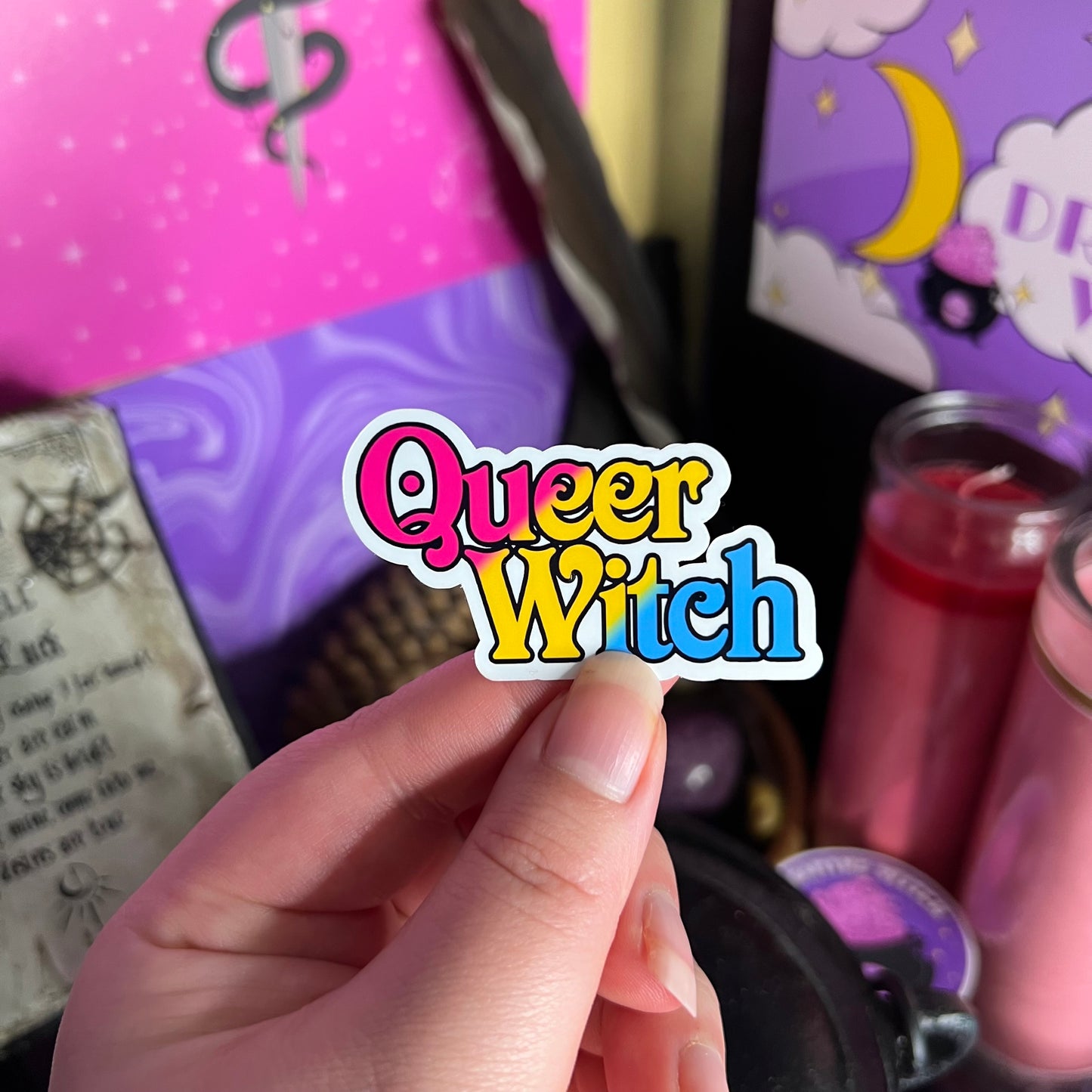 Queer Witch | Glossy Waterproof Sticker | Pride, bi, lesbian, pan, trans