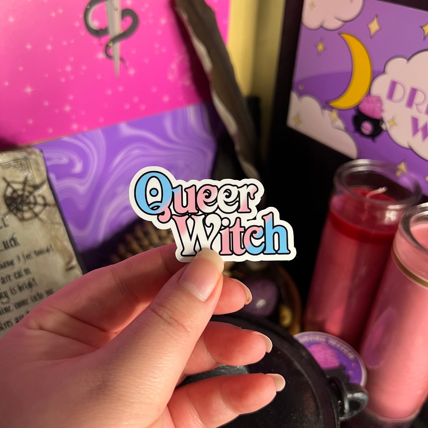 Queer Witch | Glossy Waterproof Sticker | Pride, bi, lesbian, pan, trans