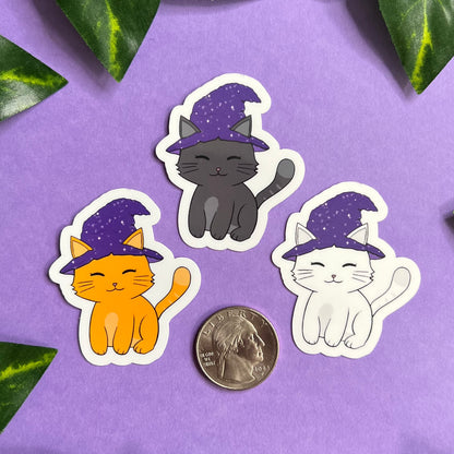 Witchy Cat | Glossy Waterproof Sticker | Mystical cat, witches familiar, Cute