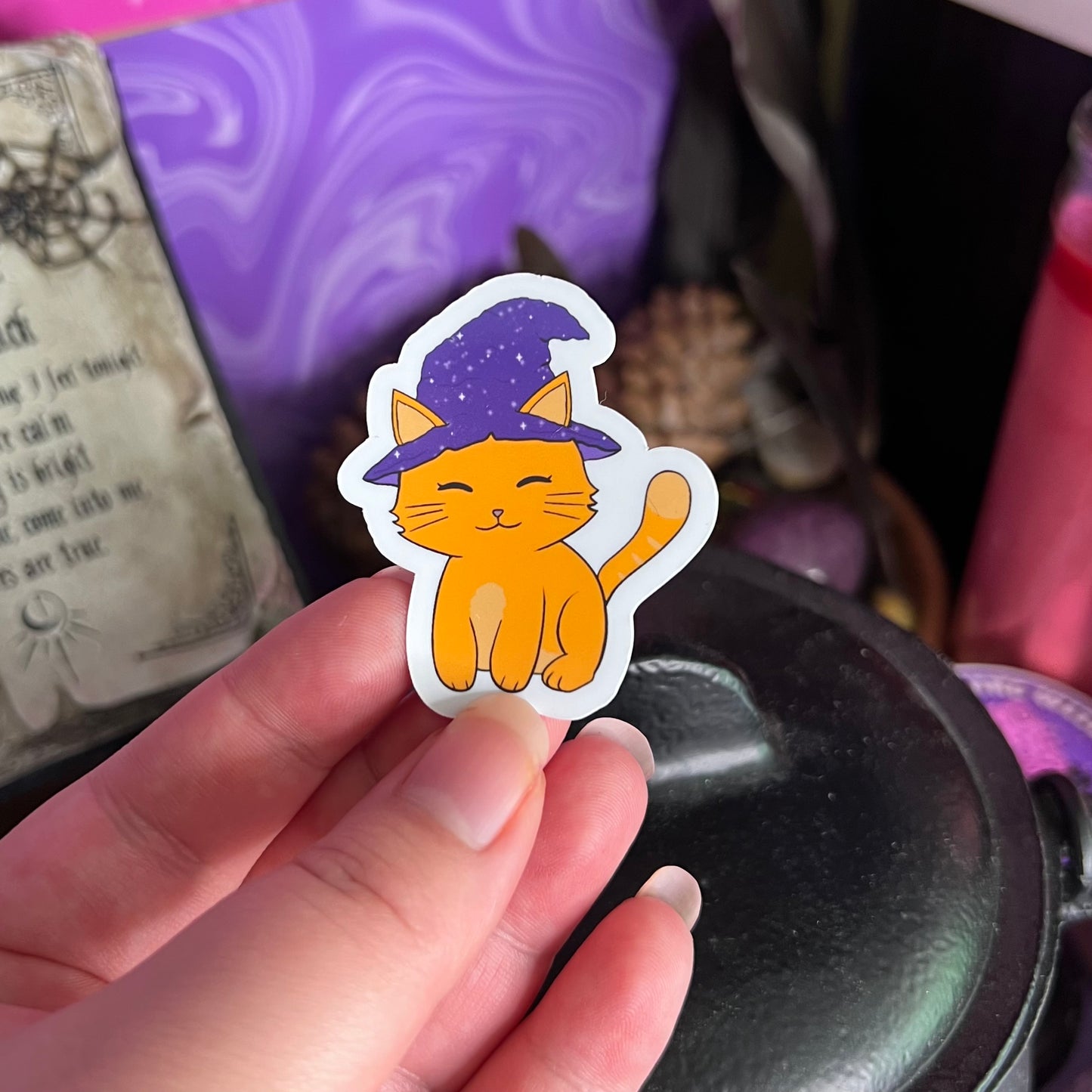 Witchy Cat | Glossy Waterproof Sticker | Mystical cat, witches familiar, Cute