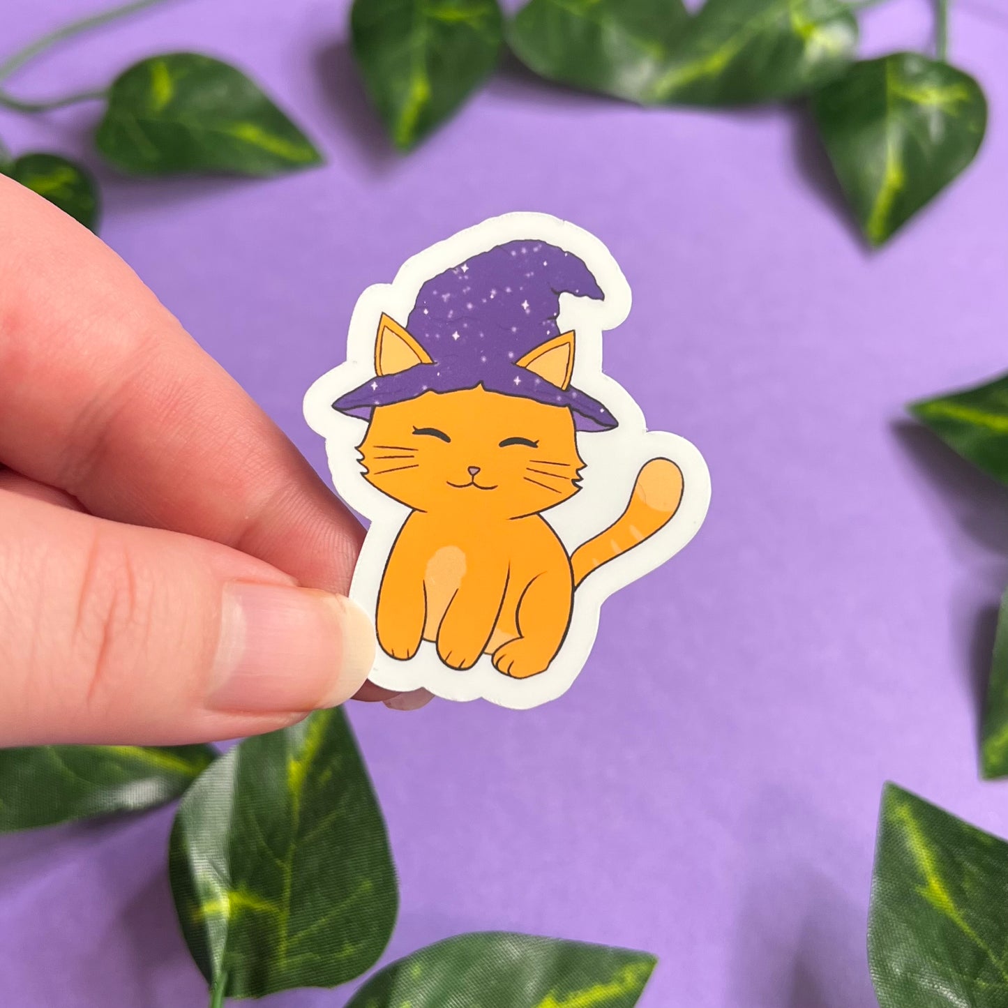 Witchy Cat | Glossy Waterproof Sticker | Mystical cat, witches familiar, Cute