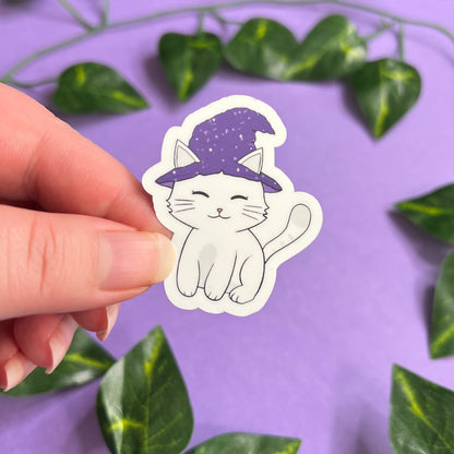 Witchy Cat | Glossy Waterproof Sticker | Mystical cat, witches familiar, Cute