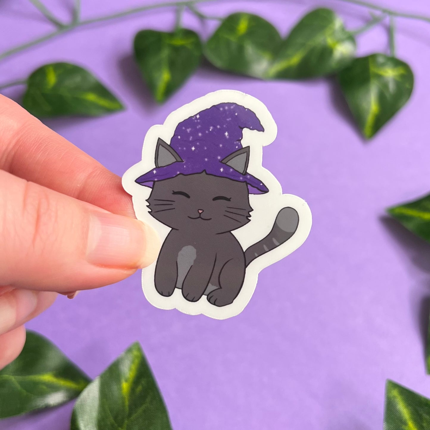 Witchy Cat | Glossy Waterproof Sticker | Mystical cat, witches familiar, Cute