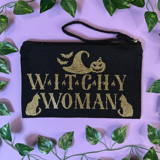 Witchy Woman | Wristlet Bag | Gold Glitter Vinyl