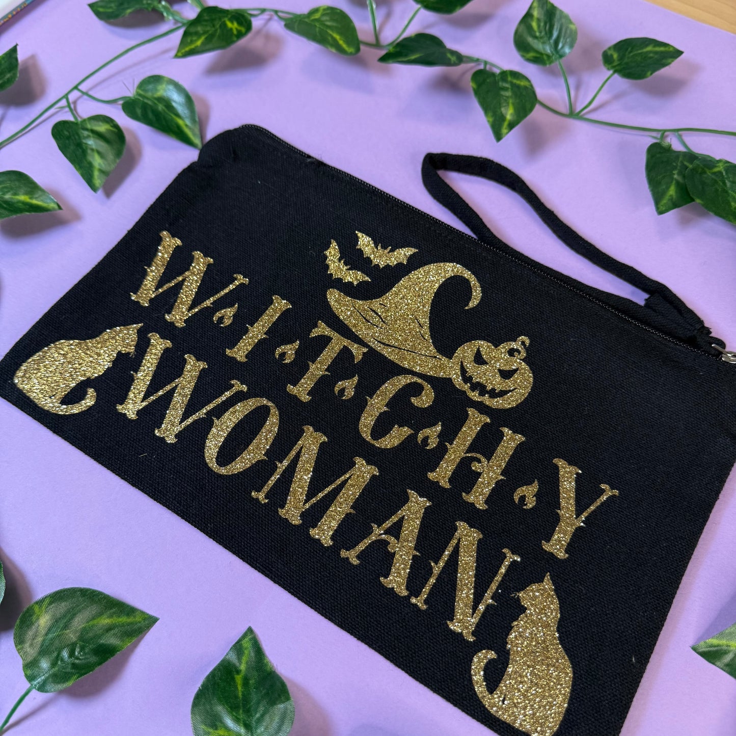 Witchy Woman | Wristlet Bag | Gold Glitter Vinyl