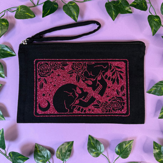 Skeleton Lovers | Wristlet Bag | Fuchsia Glitter Vinyl