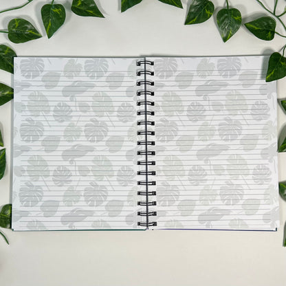 Keep Growing | Homemade Spiral Notebook | 6.5”x8.5” | Lined Leaf Print Pages