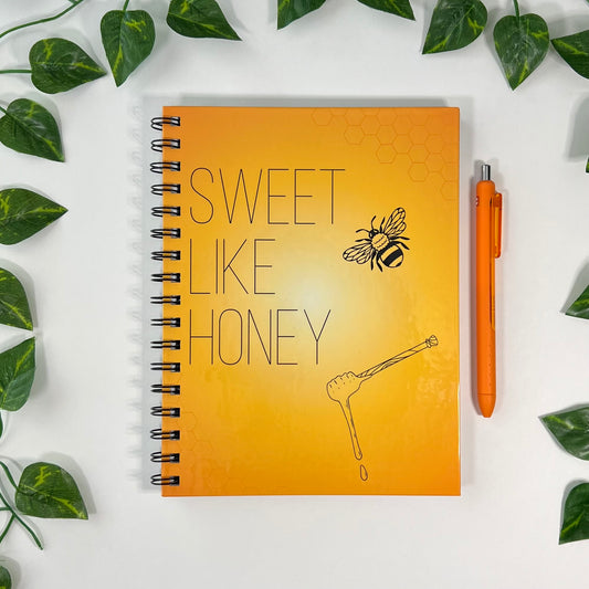 Sweet Like Honey | Homemade Spiral Notebook | 6.5”x8.5” | Lined HoneyBee Print Pages