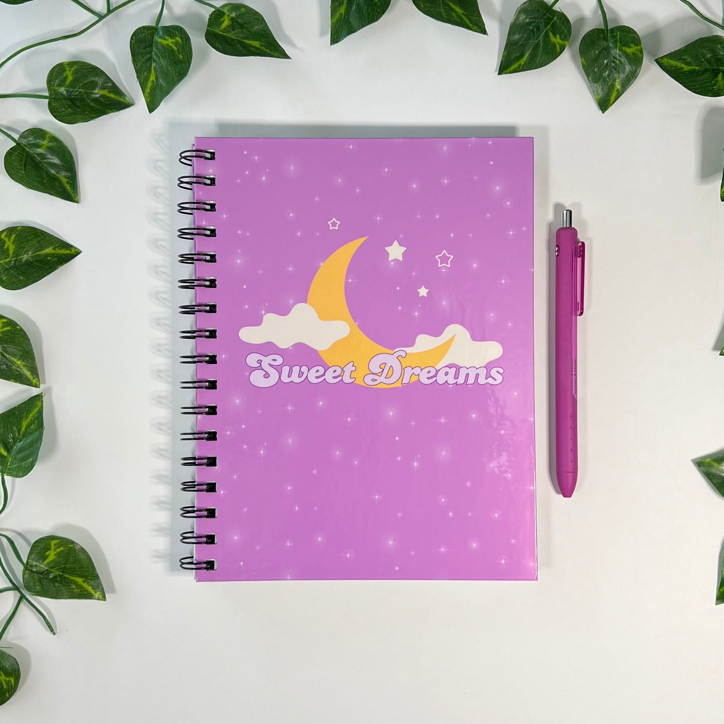 Sweet Dreams | Moon Phase Tracking | Homemade Spiral Notebook | 6.5”x8.5” | Purple Lined Pages