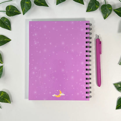 Sweet Dreams | Moon Phase Tracking | Homemade Spiral Notebook | 6.5”x8.5” | Purple Lined Pages