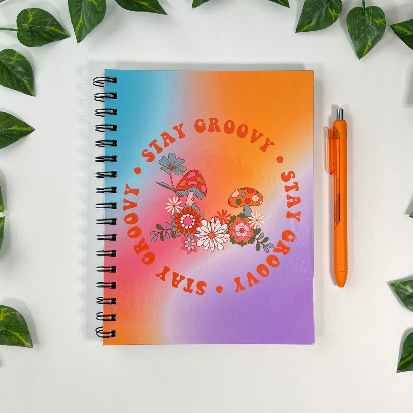 Stay Groovy | Homemade Spiral Notebook | 6.5”x8.5” | Lined 70s Flower Print Pages