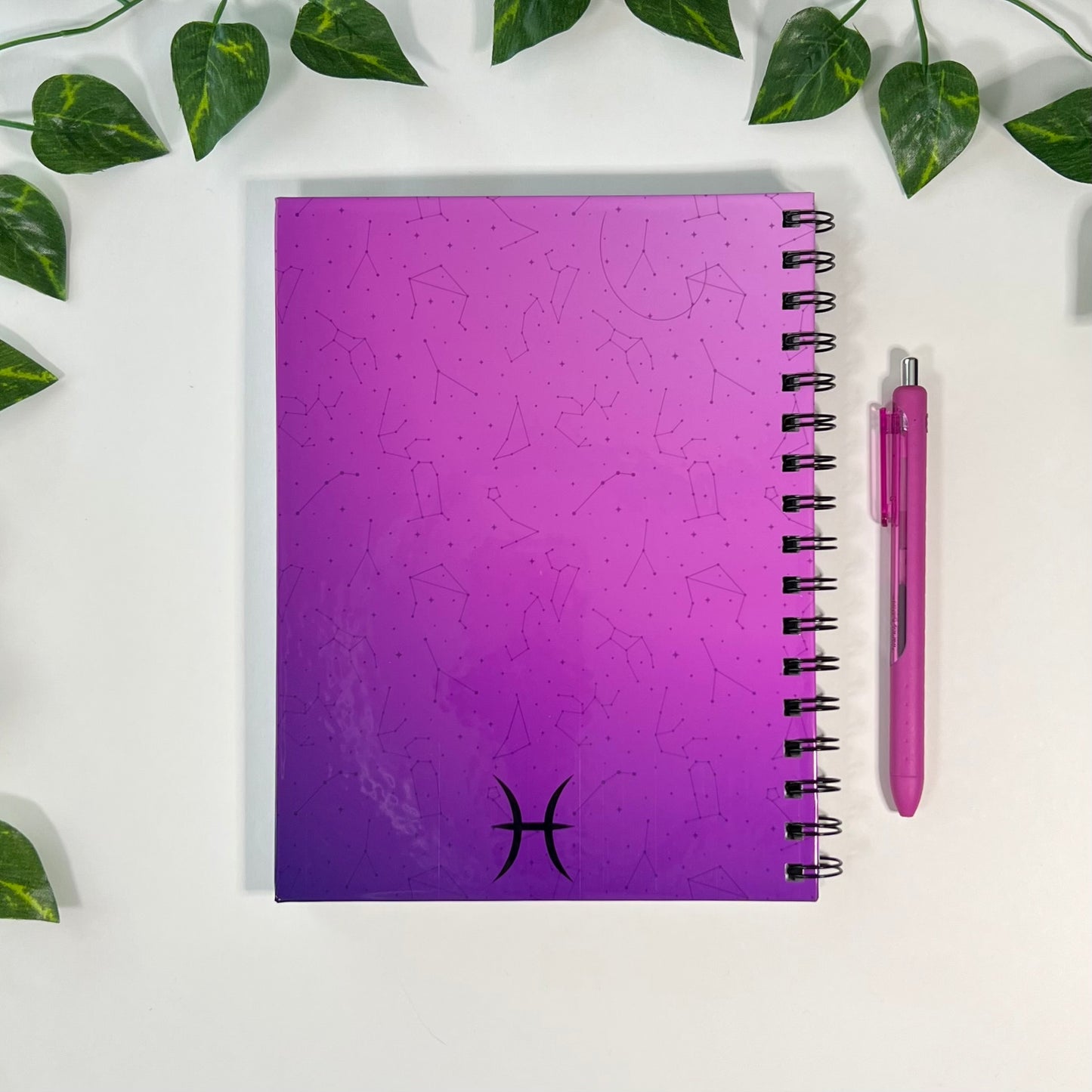 Pisces Zodiac | Homemade Spiral Notebook | 6.5”x8.5” | Constellation + Zodiac Print Lined Pages