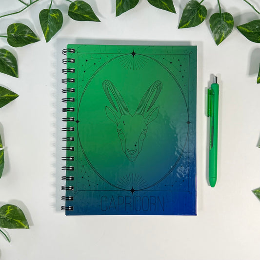 Capricorn Zodiac | Homemade Spiral Notebook | 6.5”x8.5” | Constellation + Zodiac Print Lined Pages