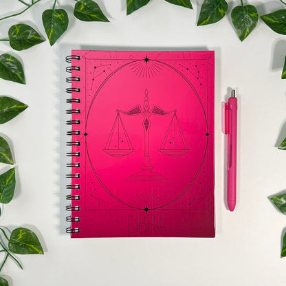 Libra Zodiac | Homemade Spiral Notebook | 6.5”x8.5” | Constellation + Zodiac Print Lined Pages