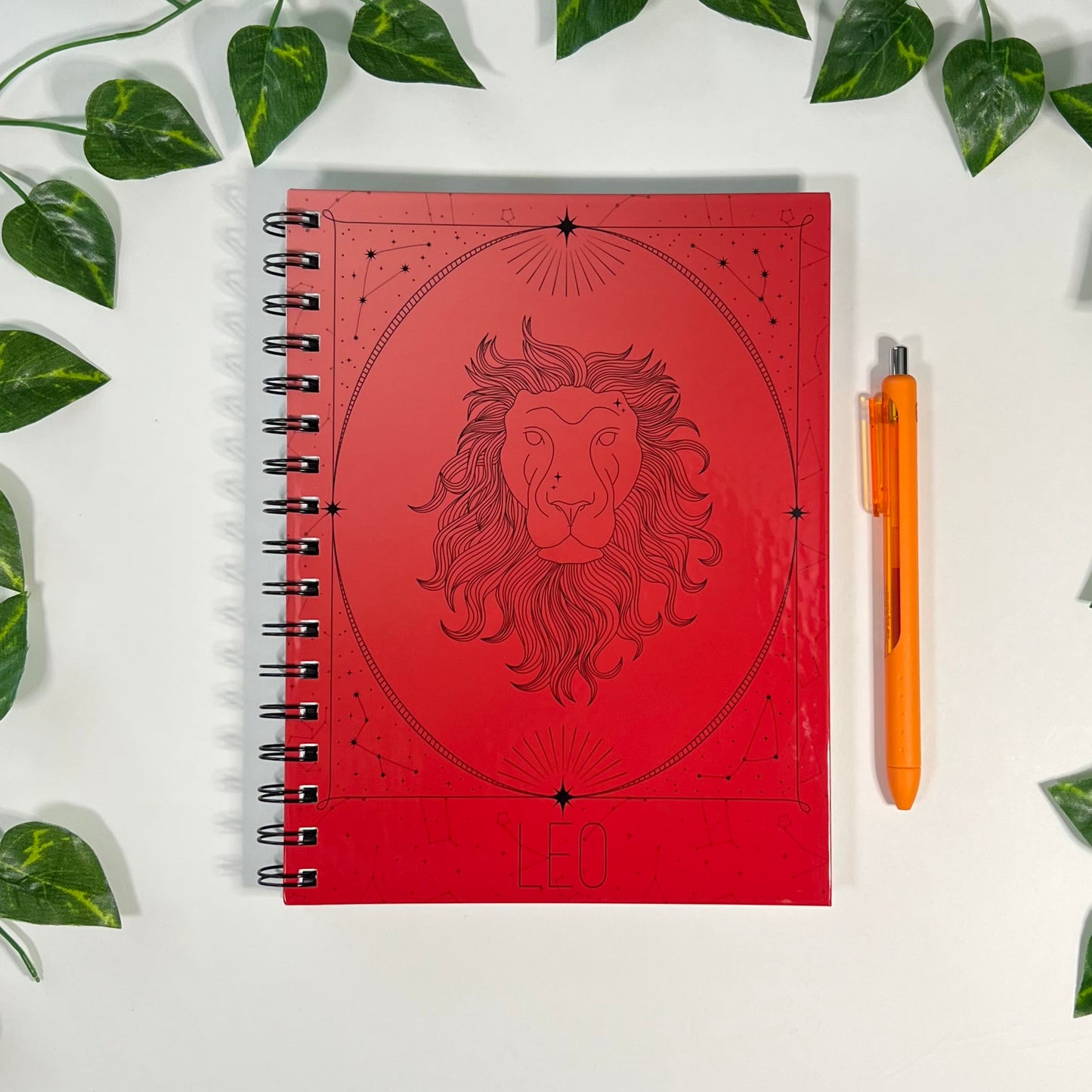 Leo Zodiac | Homemade Spiral Notebook | 6.5”x8.5” | Constellation + Zodiac Print Lined Pages