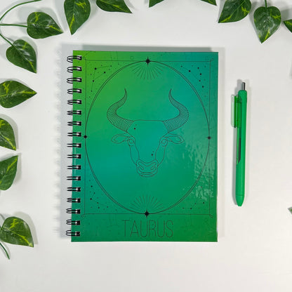 Taurus Zodiac | Homemade Spiral Notebook | 6.5”x8.5” | Constellation + Zodiac Print Lined Pages