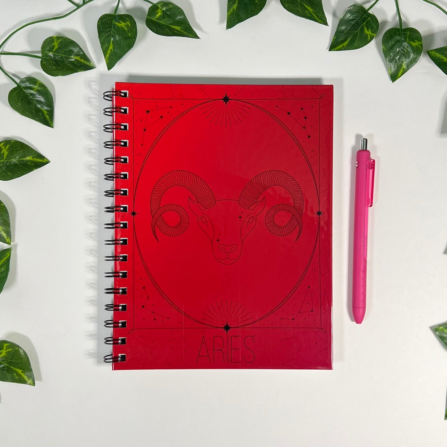 Aries Zodiac | Homemade Spiral Notebook | 6.5”x8.5” | Constellation + Zodiac Print Lined Pages