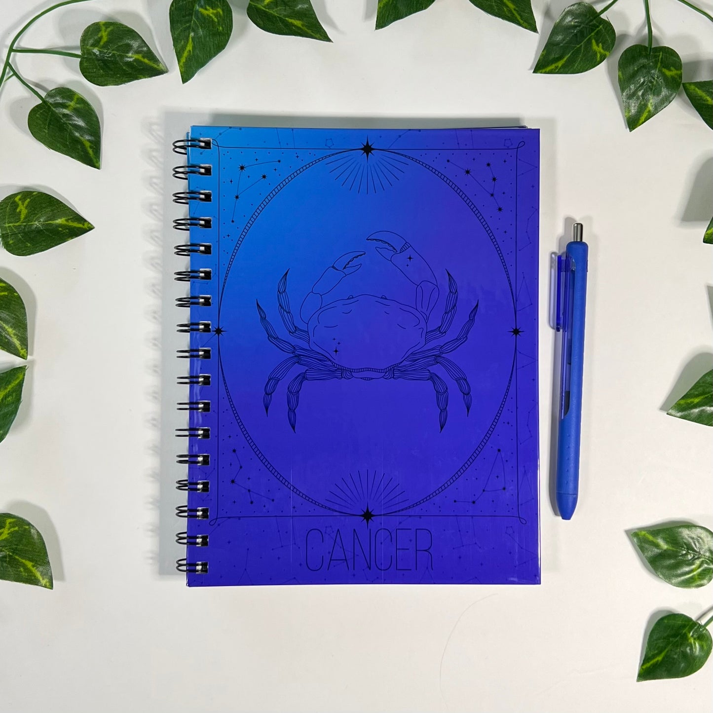 Cancer Zodiac | Homemade Spiral Notebook | 6.5”x8.5” | Constellation + Zodiac Print Lined Pages