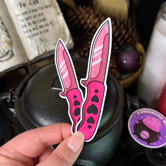 Cute Pink Knife with Hearts / ‘Femme Fatal’ Switchblade | Waterproof Glossy Vinyl Sticker