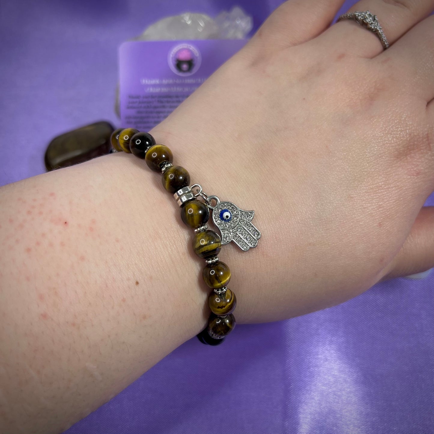 Spiritual Protection + Grounding Bracelet | Intention + Reiki Infused | Tigers Eye + Obsidian Crystal