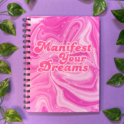 Manifest Your Dreams Pink Swirl | Homemade Spiral Notebook | 6.5"x8.5" | Pink Constellation Lined Pages