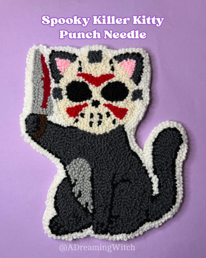 Spooky Killer Kitty Punch Needle Rug