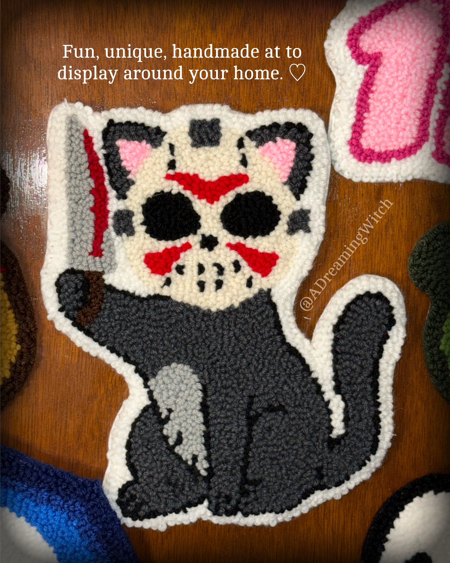 Spooky Killer Kitty Punch Needle Rug