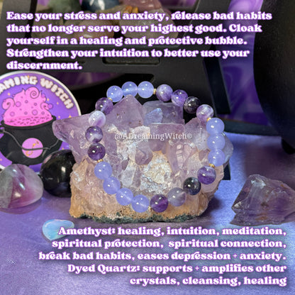 Anti-Anxiety Bracelet | Intention + Reiki Infused | Amethyst + Dyed Quartz