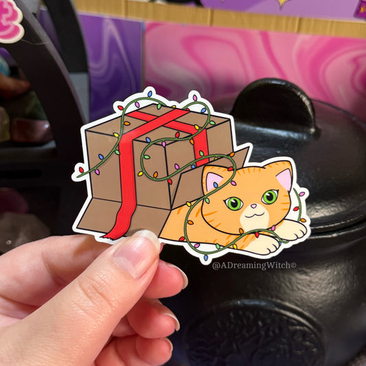 Christmas Box Kitty | Glossy Waterproof Sticker