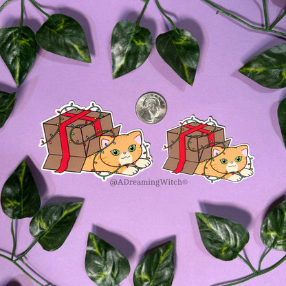 Christmas Box Kitty | Glossy Waterproof Sticker