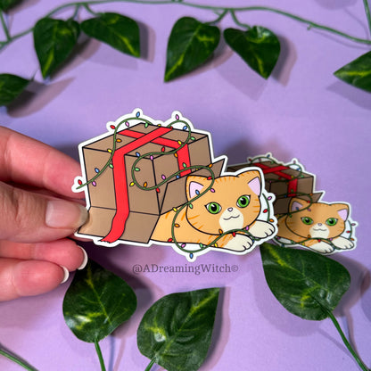 Christmas Box Kitty | Glossy Waterproof Sticker