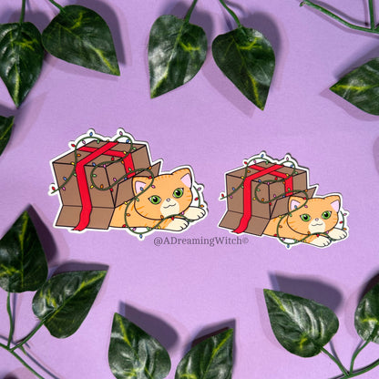 Christmas Box Kitty | Glossy Waterproof Sticker
