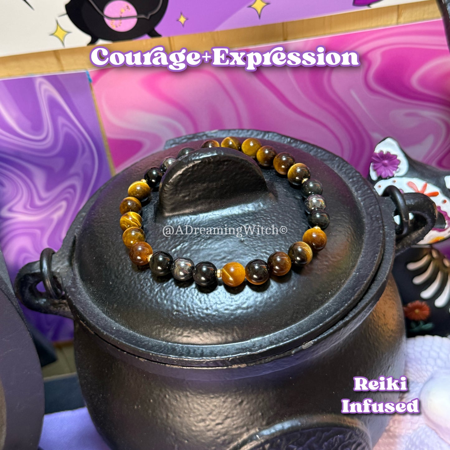 Courage + Self-Expression Bracelet | Intention + Reiki Infused | Tigers Eye, Obsidian, Hematite