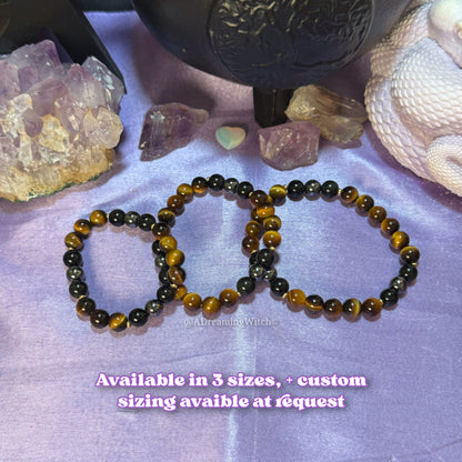 Courage + Self-Expression Bracelet | Intention + Reiki Infused | Tigers Eye, Obsidian, Hematite