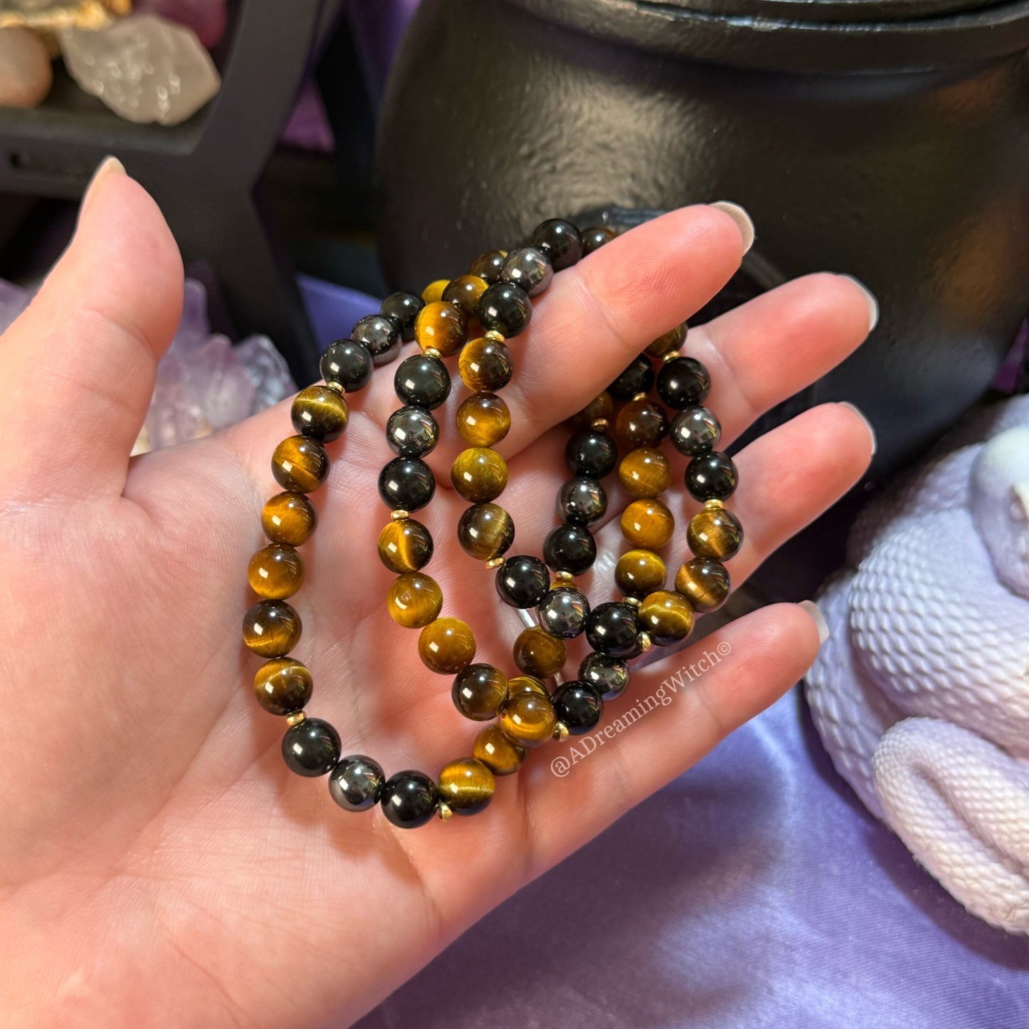 Courage + Self-Expression Bracelet | Intention + Reiki Infused | Tigers Eye, Obsidian, Hematite