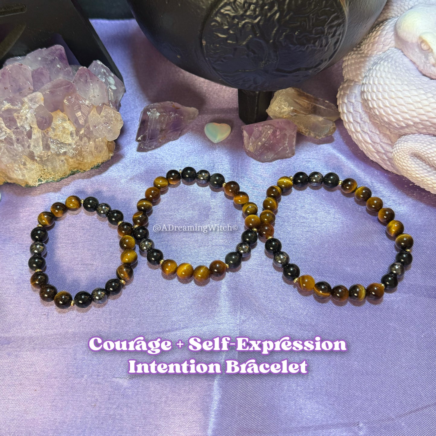 Courage + Self-Expression Bracelet | Intention + Reiki Infused | Tigers Eye, Obsidian, Hematite
