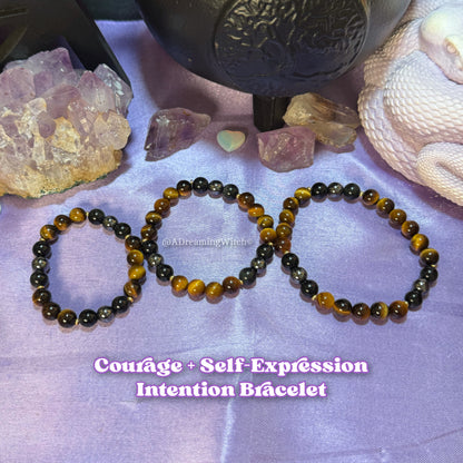 Courage + Self-Expression Bracelet | Intention + Reiki Infused | Tigers Eye, Obsidian, Hematite