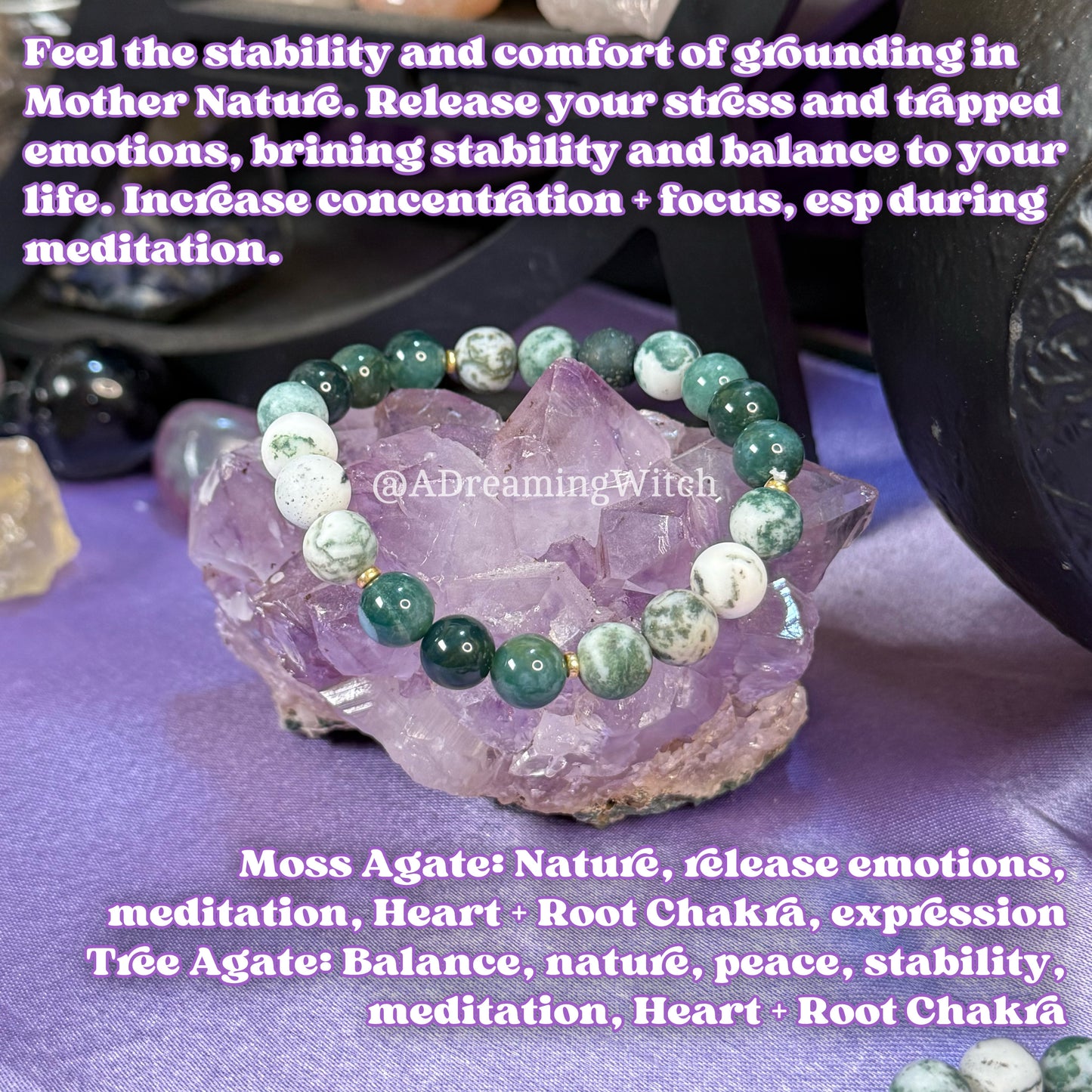 Heart Centered Grounding Bracelet | Intention + Reiki Infused | Moss + Tree Agate
