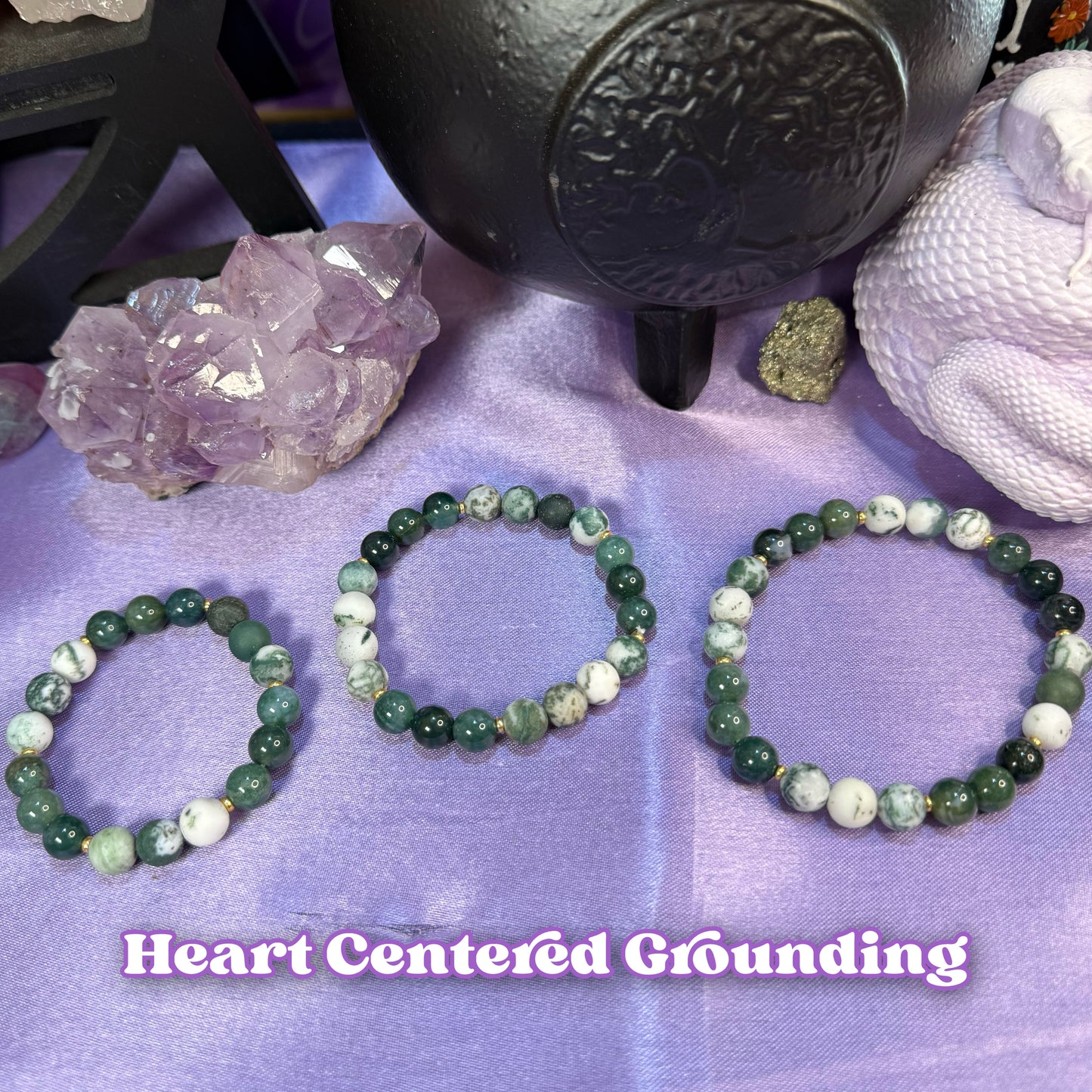 Heart Centered Grounding Bracelet | Intention + Reiki Infused | Moss + Tree Agate