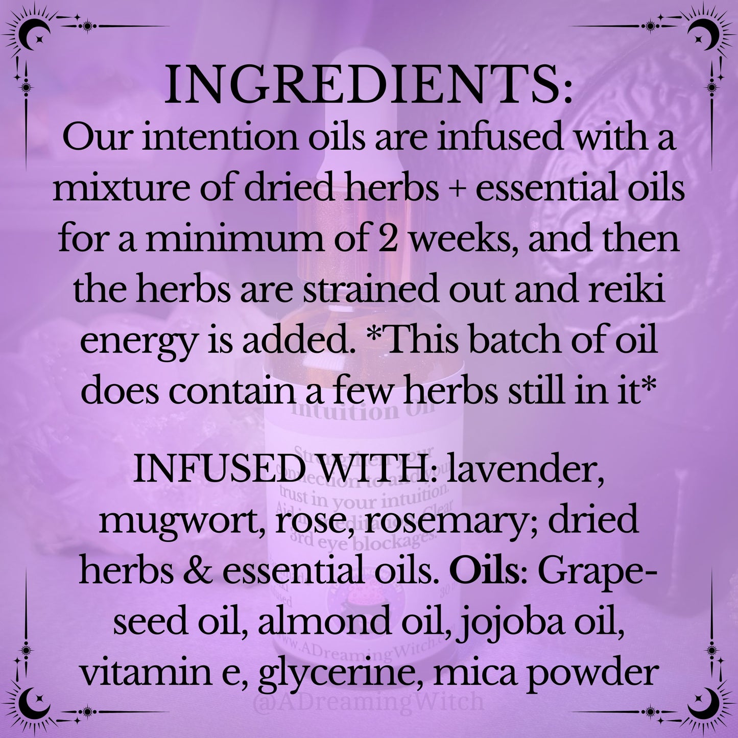 Intuition Oil | Herbal infusion, intention oil, ritual oil | Third Eye, Mediation Oil