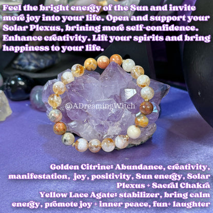 Joy + Confidence Bracelet | Intention + Reiki Infused | Golden Citrine + Yellow Lace Agate